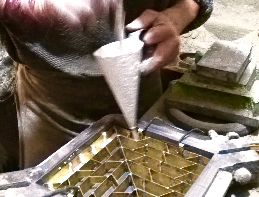 Handmade cement tile being made in the workshop of Villa Tiles. A new design pattern.