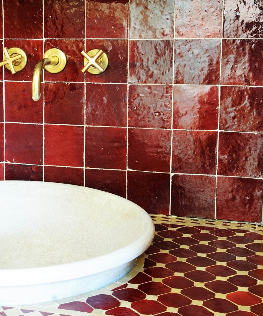 Authentic handmade Zellige tiles from Fez. Rich texture, natural clay & glossy glaze—perfect for walls, splashbacks & feature spaces