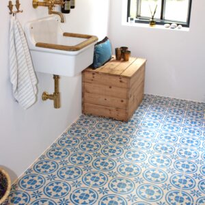 encaustic-cement-tiles-blue-pattern This handmade encaustic cement tile in classic style brings timeless elegance to your interior. A refined European pattern in Nordic colors.