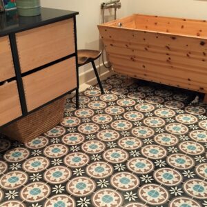 encaustic-cement-tiles-brown-pattern-bathroom This handmade encaustic cement tile in classic style brings timeless elegance to your interior. A refined European pattern in Nordic colors.