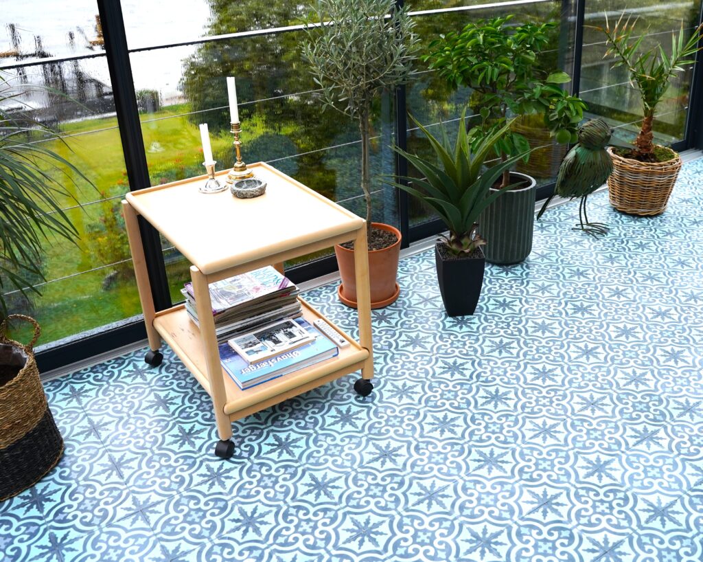 This handmade heritage marble-cement tile in Art Nouveau style brings timeless elegance to your interior. A classic European pattern in Nordic colors.