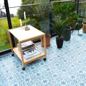 This handmade heritage marble-cement tile in Art Nouveau style brings timeless elegance to your interior. A classic European pattern in Nordic colors.