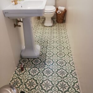 encaustic-cement-tiles-green This handmade encaustic cement tile in Art Nouveau style brings timeless elegance to your interior. A classic European pattern in Nordic colors.