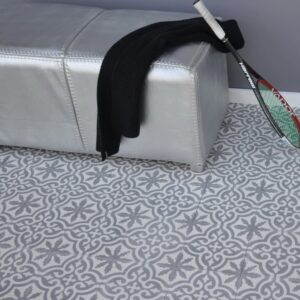 encaustic-cement-tiles-grey-white-hall This handmade encaustic cement tile in Art Nouveau style brings timeless elegance to your interior. A classic European pattern in Nordic colors.