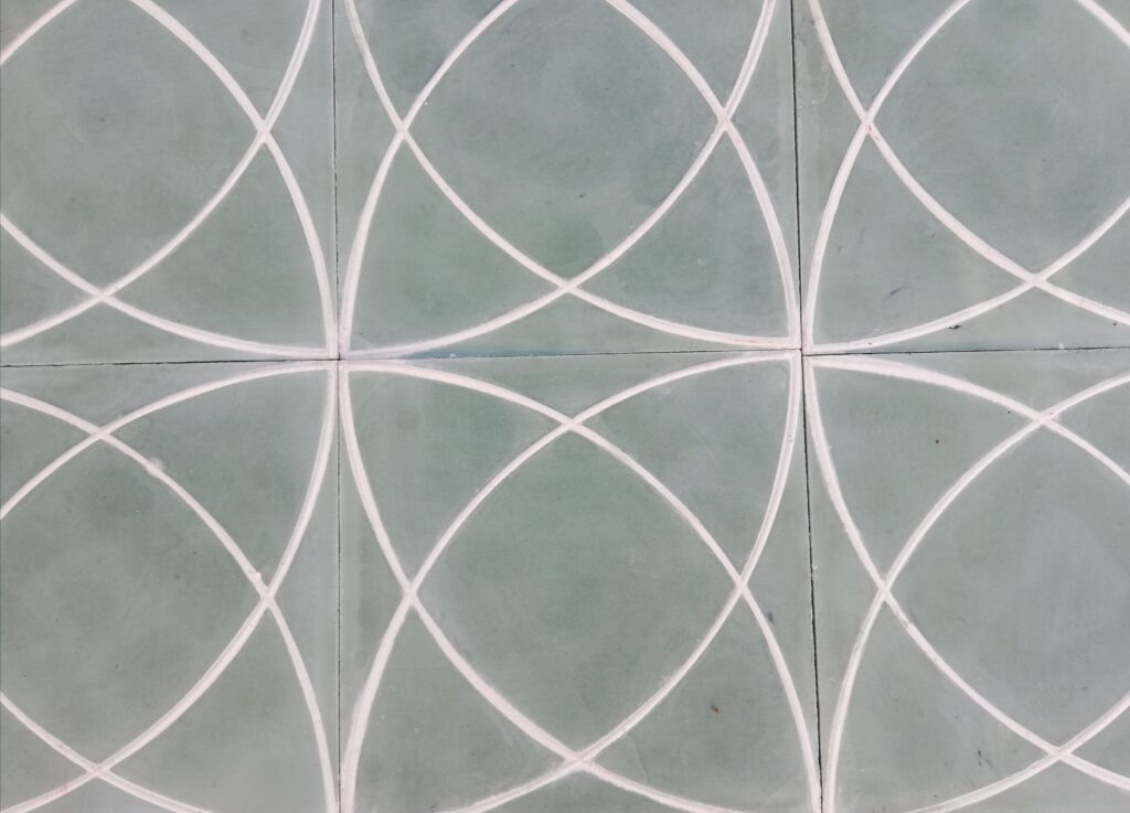 This handmade encaustic cement tile in contemporay style brings timeless elegance to your interior. A refined pattern in Nordic colors.