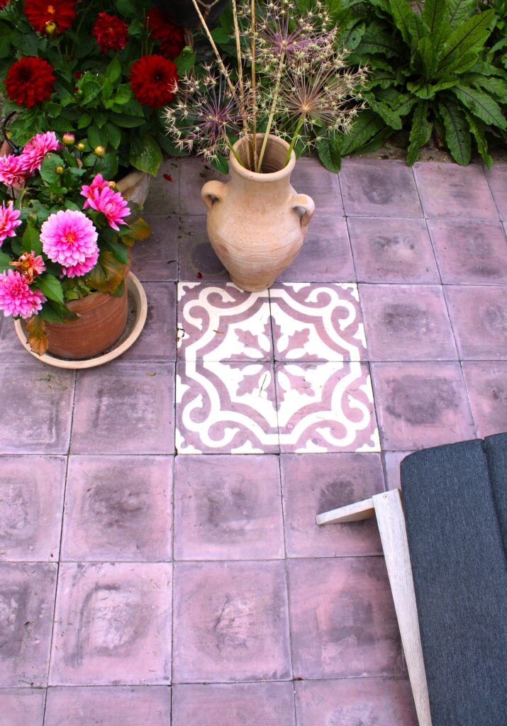 Handmade encaustic paving tiles for outdoors in plum color - developed by Villa Tiles