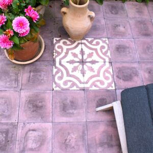 Handmade encaustic paving tiles, developed and patented by Villa Tiles. Unique designs, marble wear layer, 28/40 mm thickness - outdoor durability