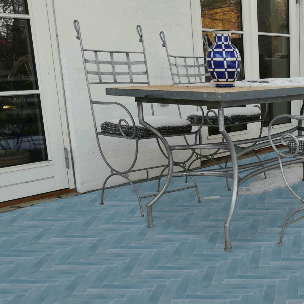 This handmade encaustic cement tile in contemporary style brings timeless elegance to your interior. A herringbone shape in Nordic color